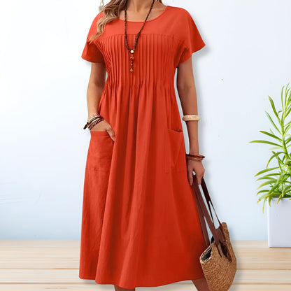 Vestido cómodo de lino y algodón con bolsillos y corte relajado – ALIRA