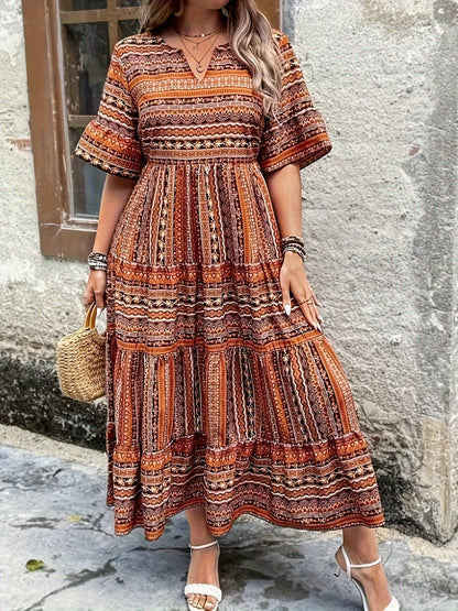 Floretta – Vestido midi bohemio floral fluido para mujer