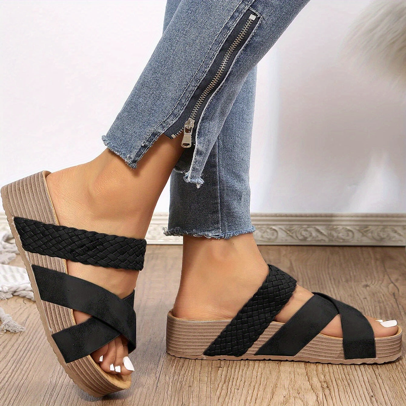 Sandalias cómodas y ligeras con elegante diseño de cuña de corcho para mujer – LIA SEREPHINA