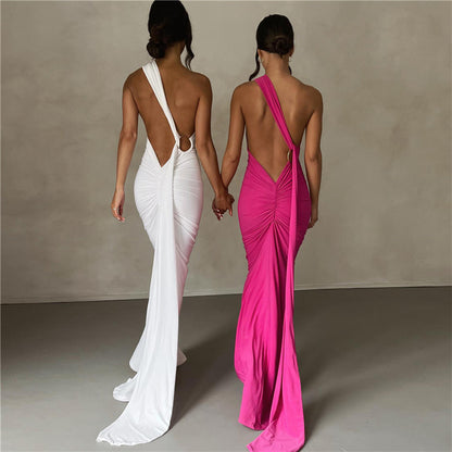 Eula - Vestido Elegante Largo Con Espalda Descubierta Ajustado Fruncido de Fiesta Boda Primavera Verano 2024 Para Mujer