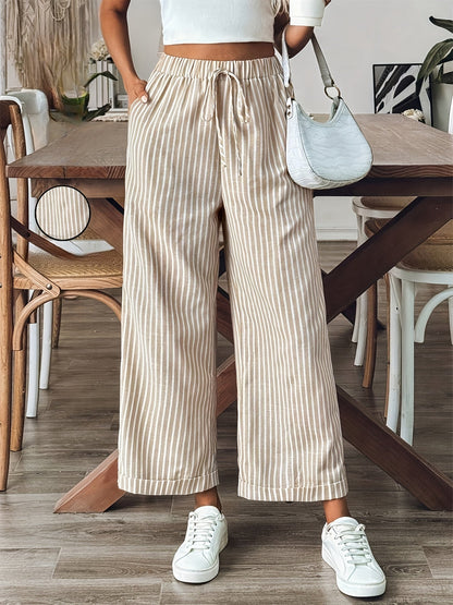 Pantalón recto de rayas con cintura elástica para mujer – LEONA