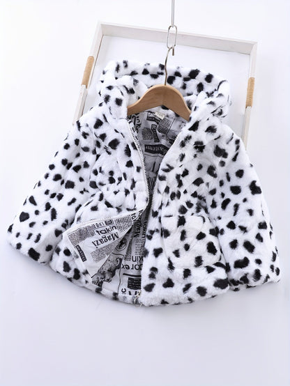 NOA - Chaqueta de forro polar con capucha y estampado de leopardo para niñas