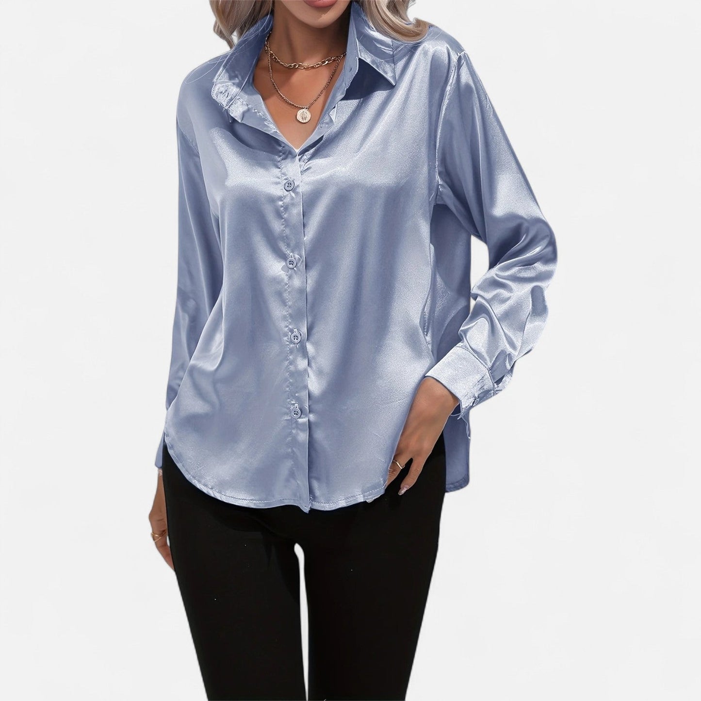 Dorevelle – Camisa satén para mujer con cuello clásico