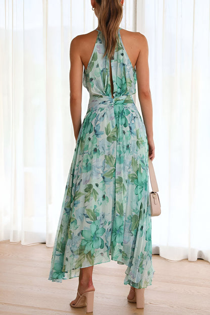 Florencia – Vestido maxi con pliegues y estampado floral para mujer