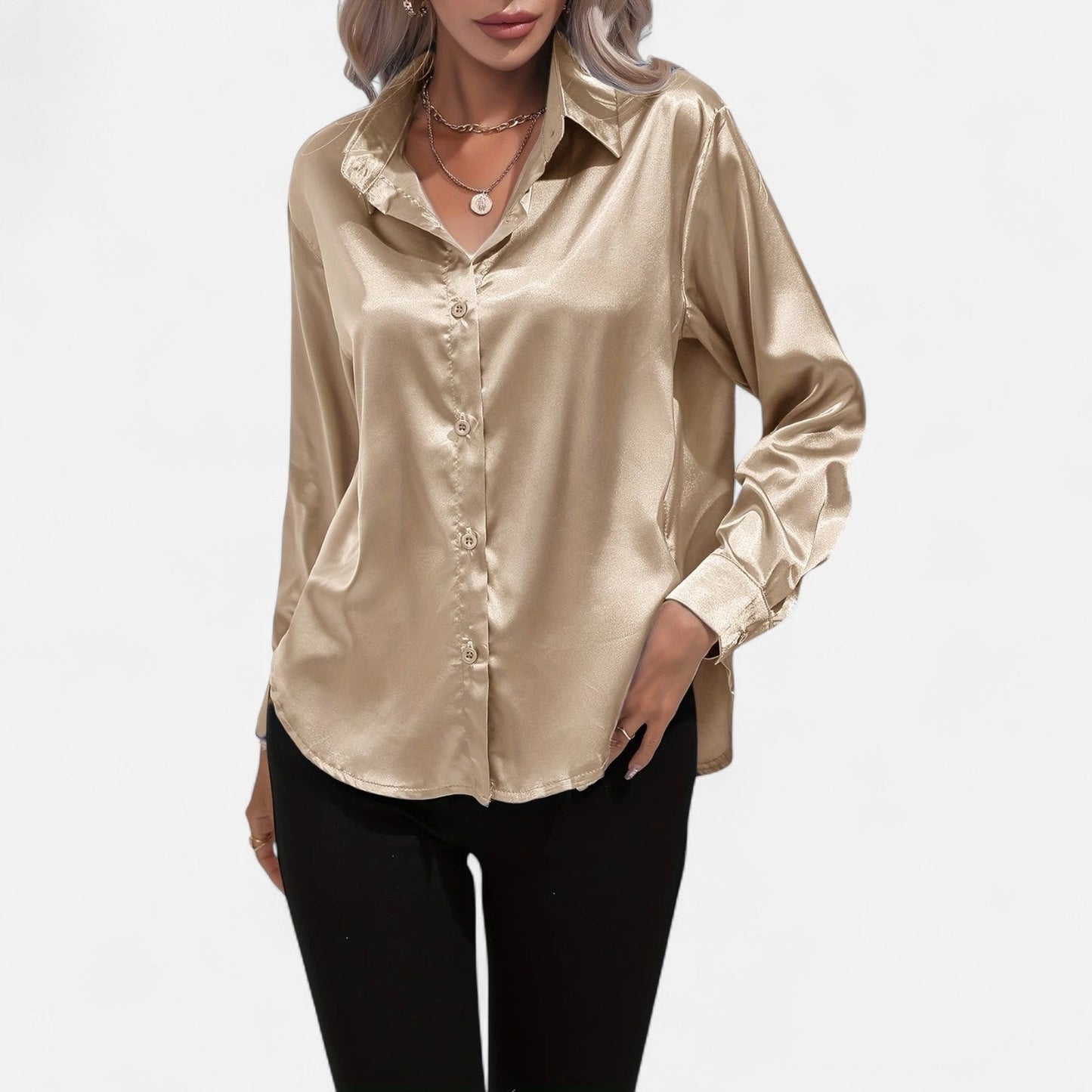 Dorevelle – Camisa satén para mujer con cuello clásico