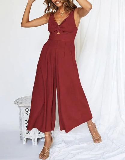 Mono elegante sin mangas con escote en V y pernera ancha – BRIGITTA