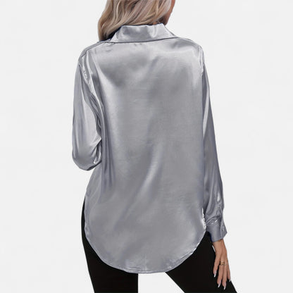 Dorevelle – Camisa satén para mujer con cuello clásico