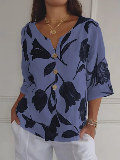Blusa elegante con estampado floral y tejido ligero para mujer – LYSANDRA