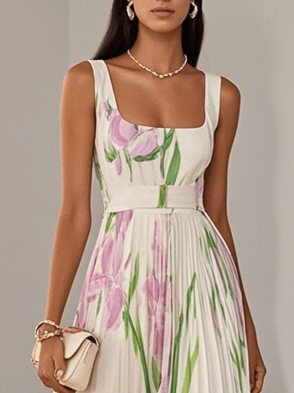 Almara – Vestido bohemio floral fluido en corte A para mujer