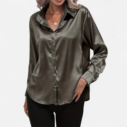 Dorevelle – Camisa satén para mujer con cuello clásico
