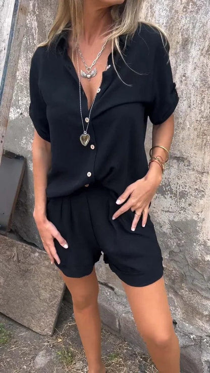 Conjunto cómodo de dos piezas con top y pantalón relajado – MALARA