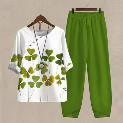 Conjunto de blusa floral y pantalón recto para mujer – FLOREA