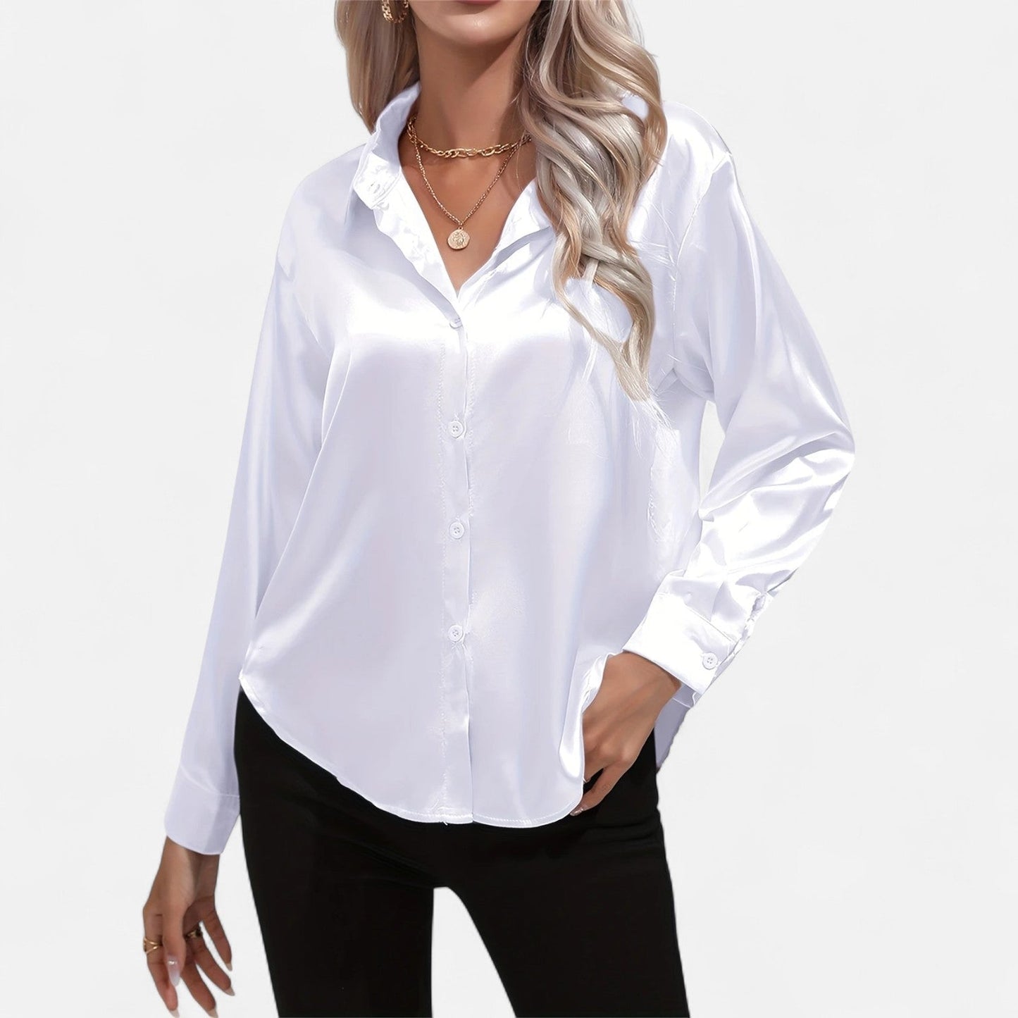 Dorevelle – Camisa satén para mujer con cuello clásico