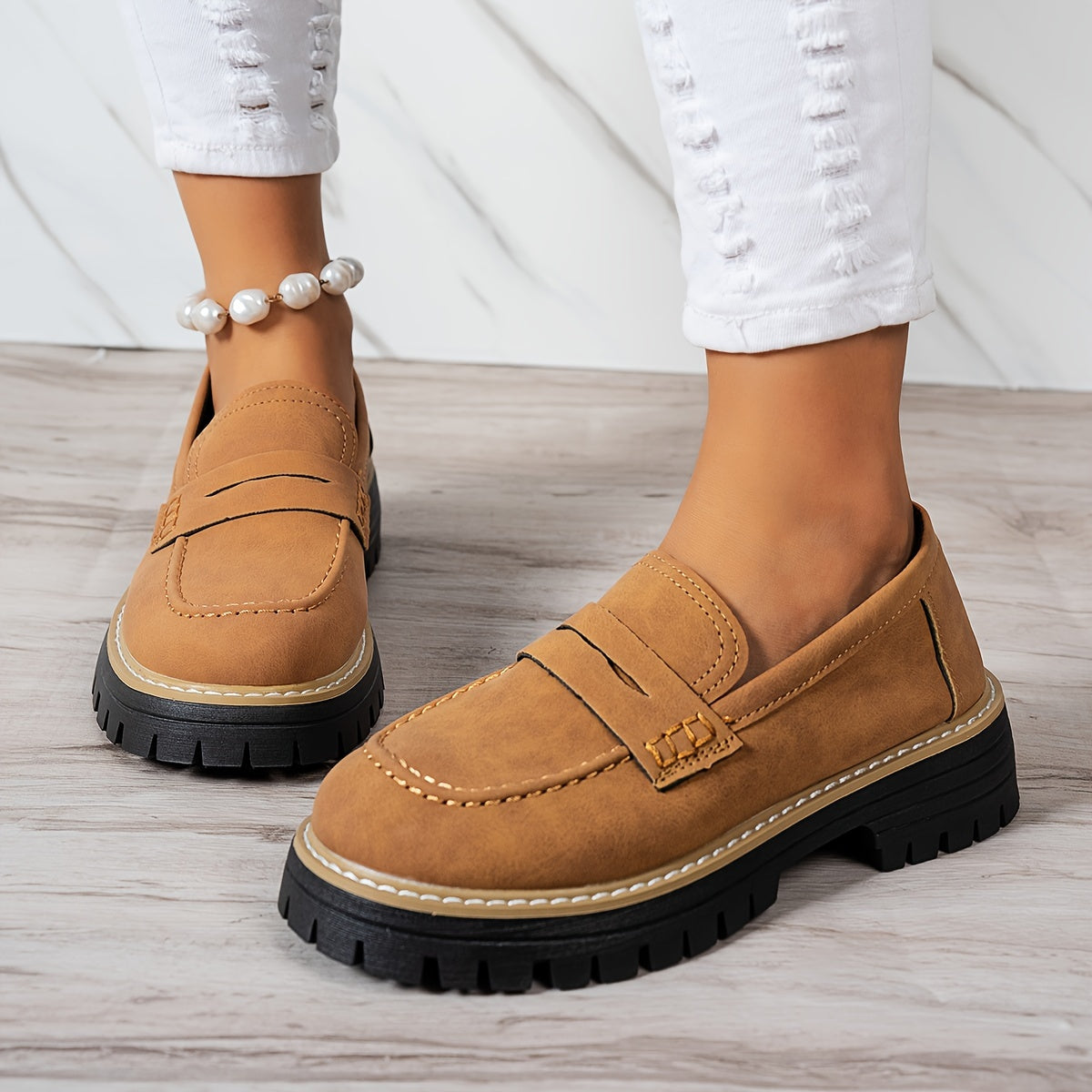 Elegantes y cómodos mocasines de mujer con diseño retro y suela gruesa – VIVIANA