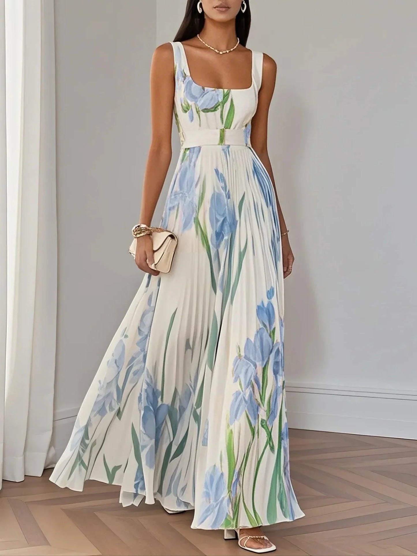 Almara – Vestido bohemio floral fluido en corte A para mujer