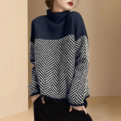 DORY - Suéter de cuello alto bicolor de algodón para mujeres