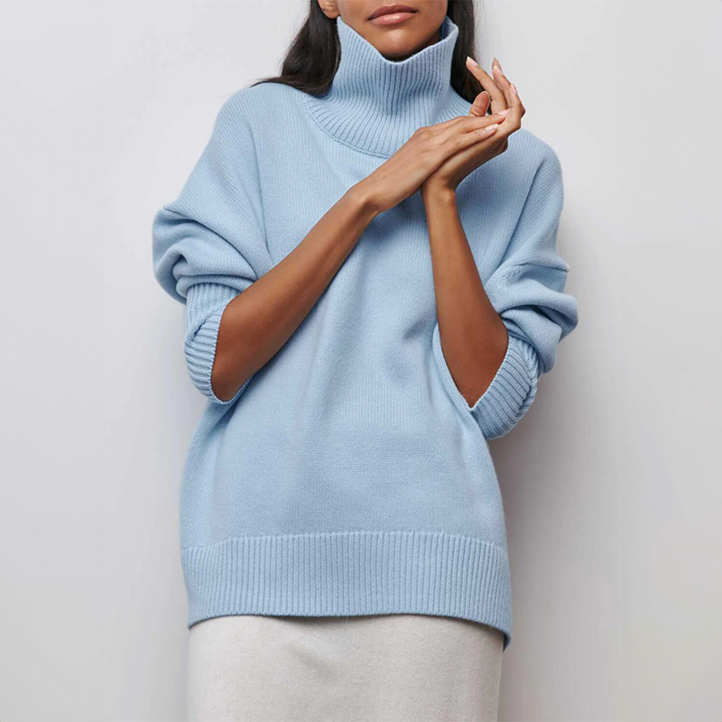 DAMIA - Suéter de cuello alto cómodo y chic en color camel para mujeres
