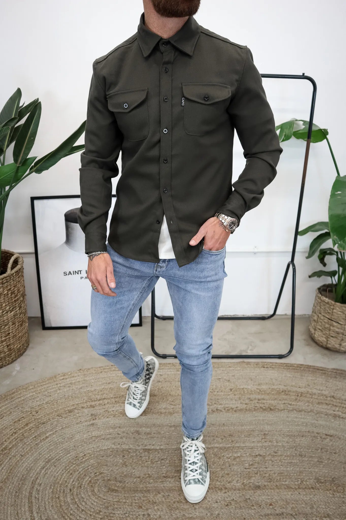 IVAR - Sobrecamisa con botones y bolsillos delanteros para hombre