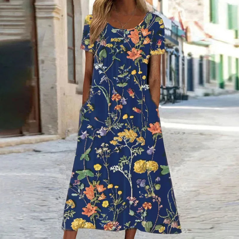 Floréal – Vestido de verano con manga corta y estampado floral para mujer