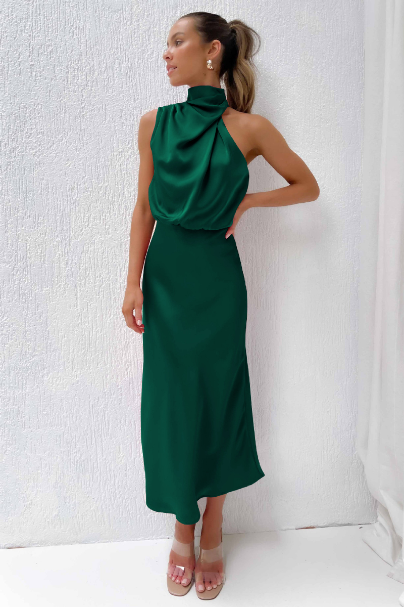 FIONA – Vestido de noche elegante para mujer con hombros descubiertos y cuello alto