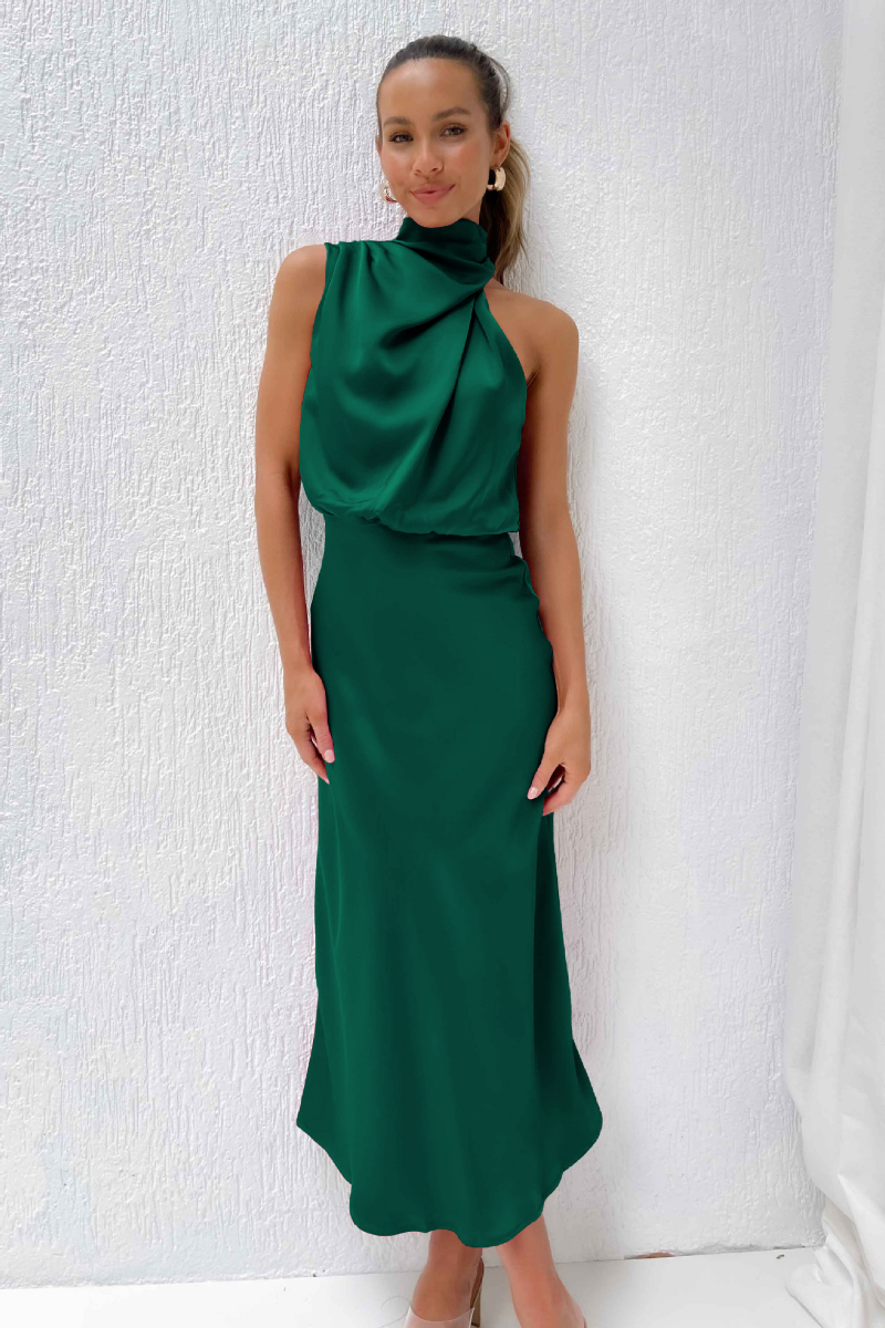 FIONA – Vestido de noche elegante para mujer con hombros descubiertos y cuello alto