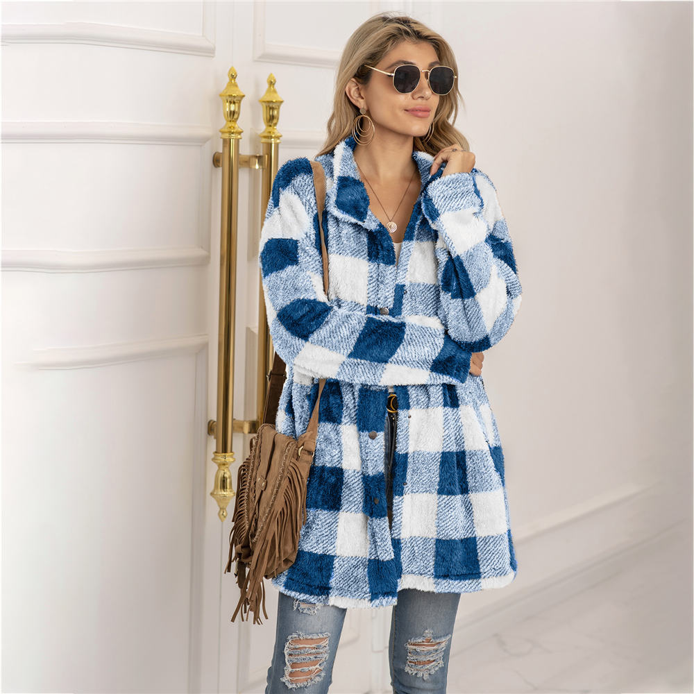 LIVIA - Chaqueta de estilo a cuadros con forro polar para mujer