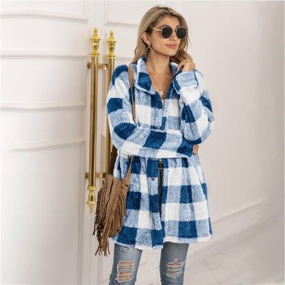 LIVIA - Chaqueta de estilo a cuadros con forro polar para mujer
