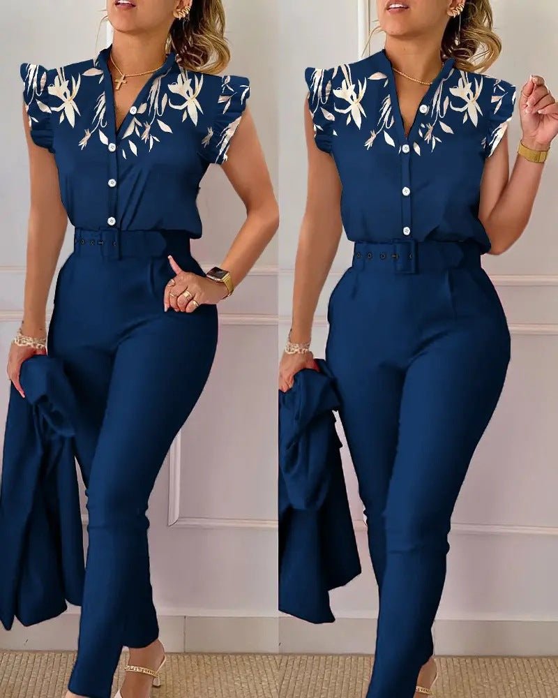 Conjunto de dos piezas con top de volantes y pantalón fluido – FAYLA