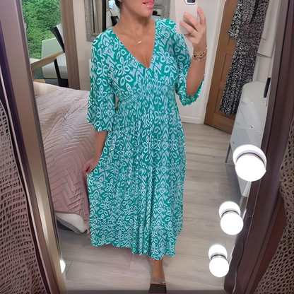 Kalindra – Vestido bohemio suelto estampado casual para mujer
