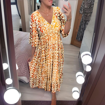 Kalindra – Vestido bohemio suelto estampado casual para mujer