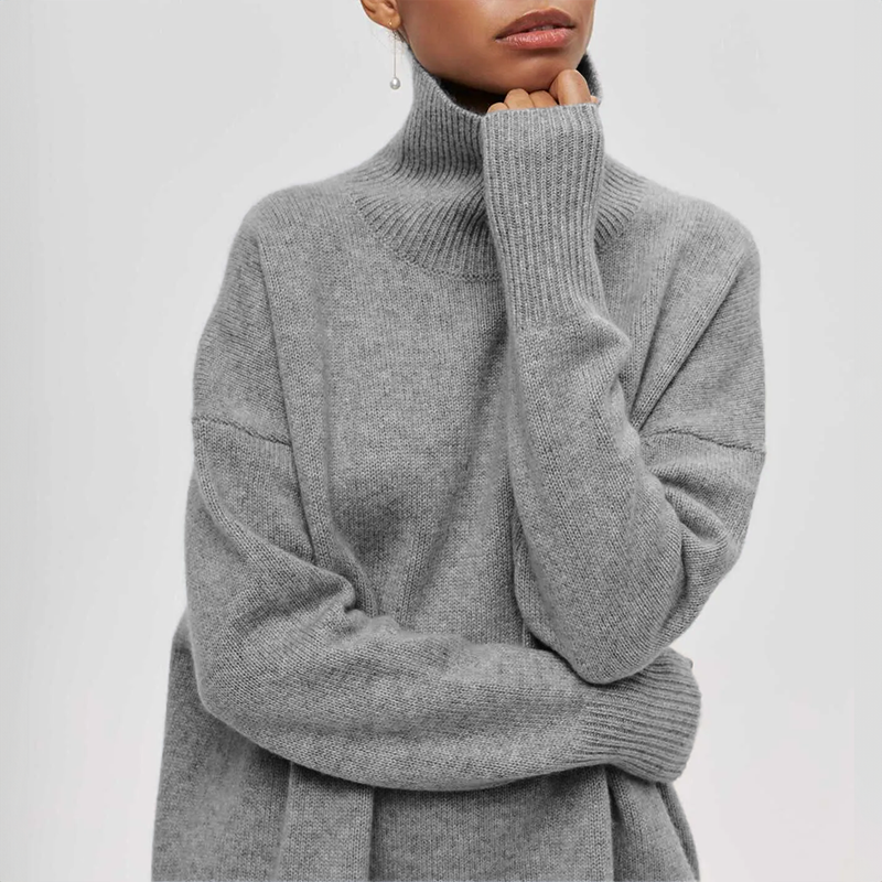 DAMIA - Suéter de cuello alto cómodo y chic en color camel para mujeres