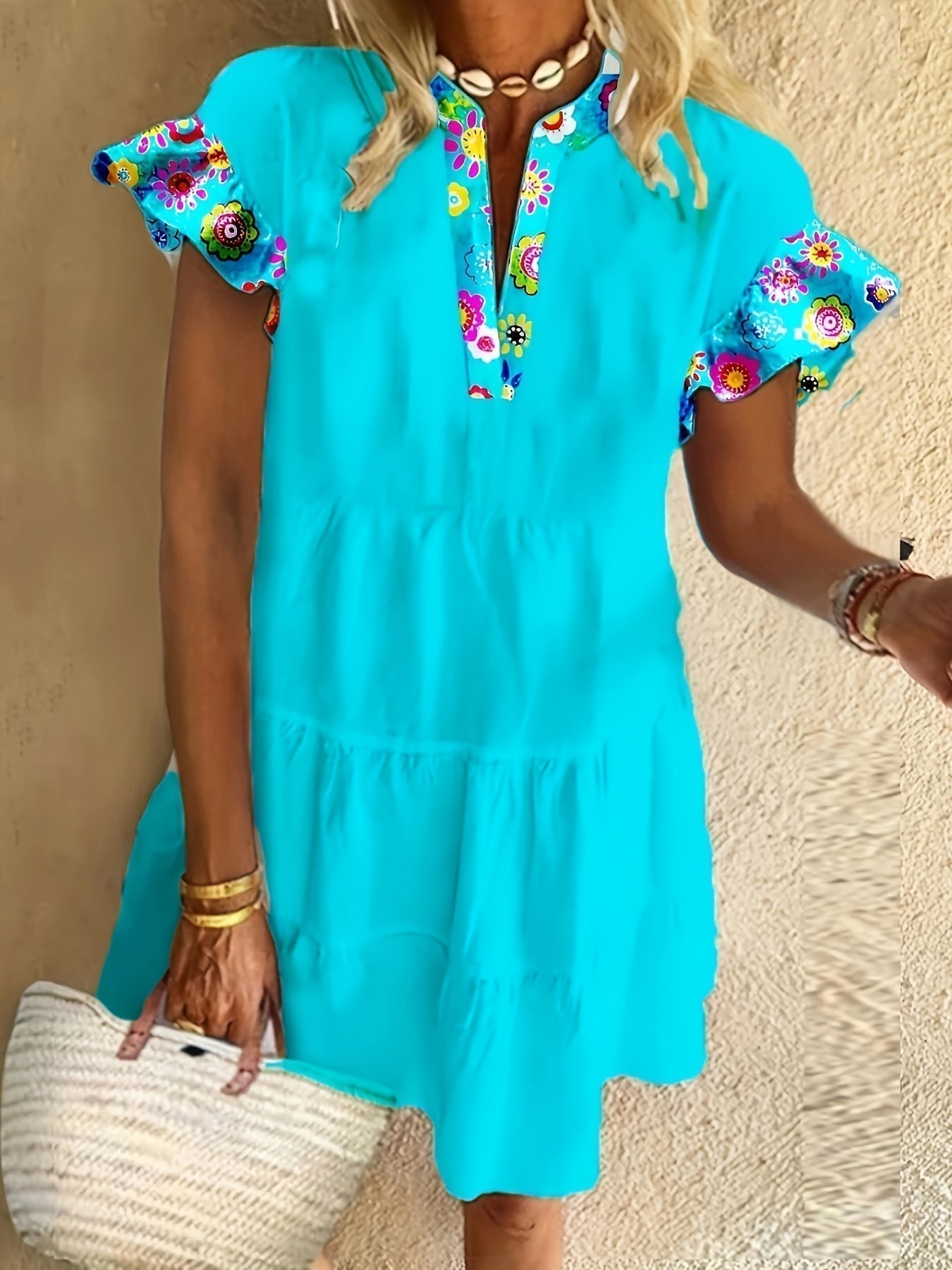 Zirela – Vestido mini bohemio con mangas con volantes para mujer