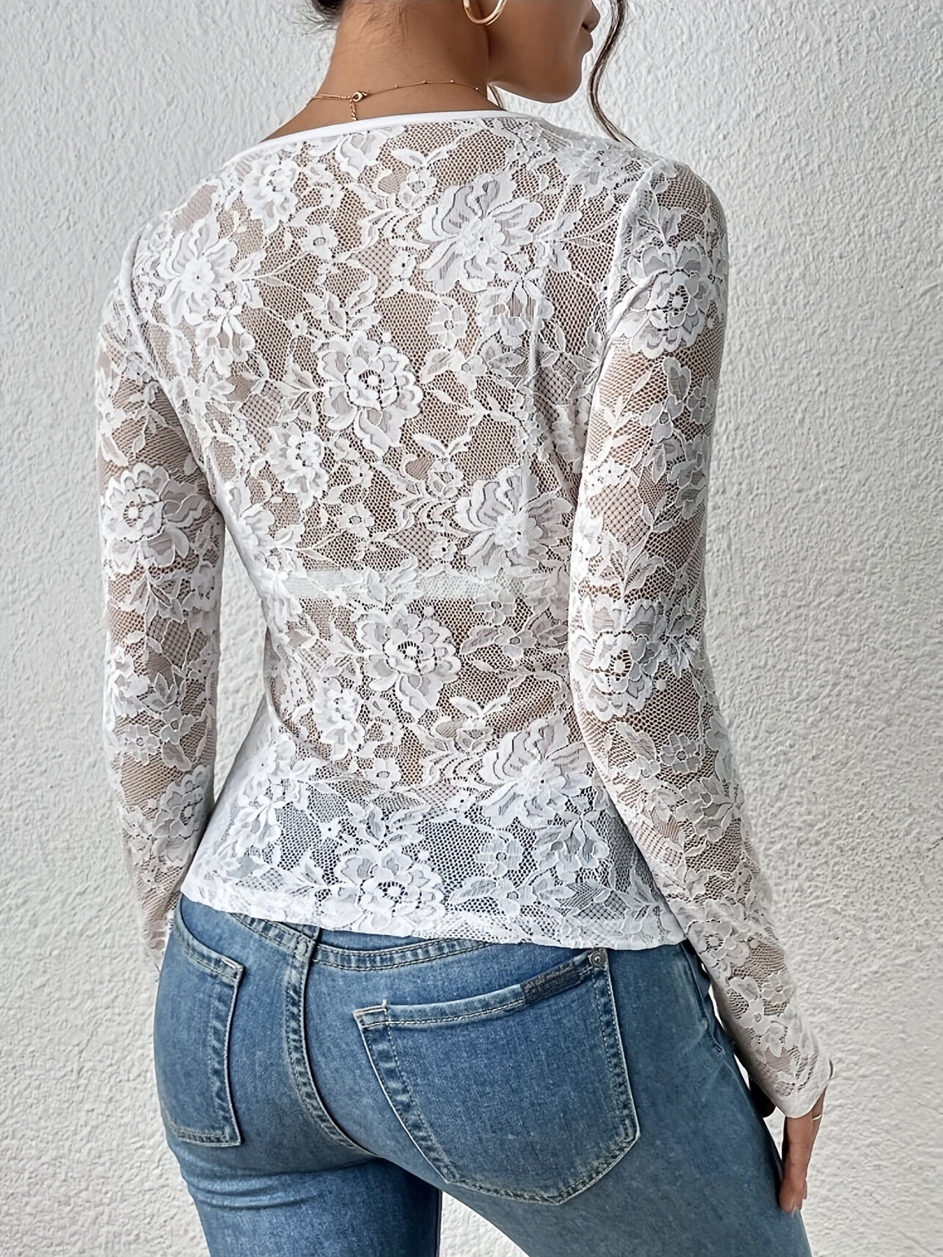 Body ajustado de encaje con mangas largas para mujer – DELIA