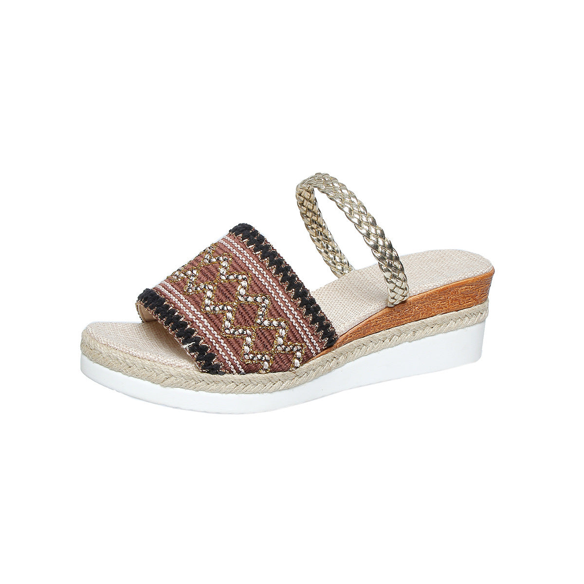 Lina - Sandalias de Cuña de Verano con Diseño de Ondas en Bloques de Color | Zapatillas de Estilo Étnico para Mujer