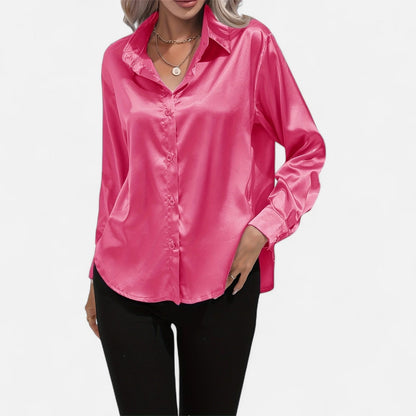 Dorevelle – Camisa satén para mujer con cuello clásico