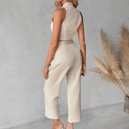 Set sin mangas de blazer y pantalón palazzo elegante – VELINNA
