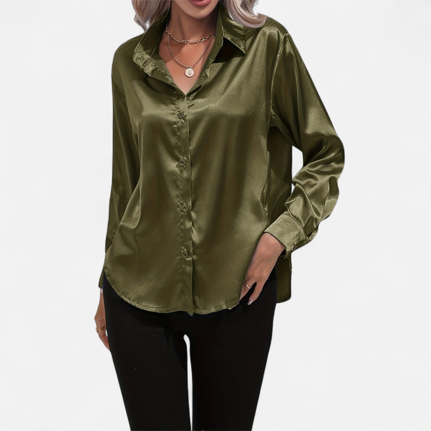 Dorevelle – Camisa satén para mujer con cuello clásico