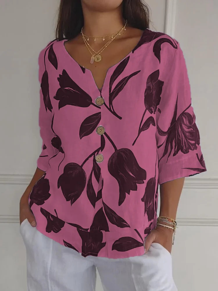 Blusa elegante con estampado floral y tejido ligero para mujer – LYSANDRA