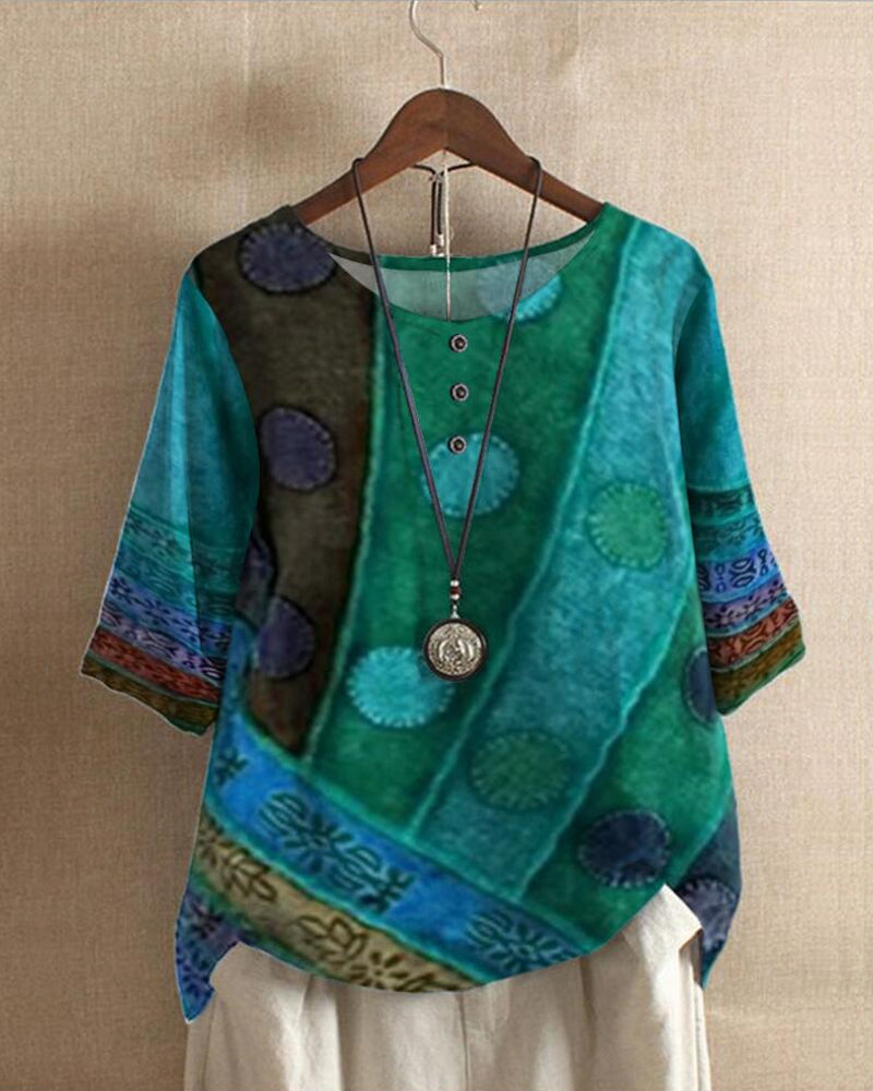 MYLA – Blusa de mujer con estampado bohemio de inspiración retro