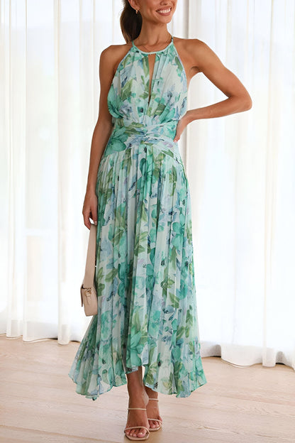 Florencia – Vestido maxi con pliegues y estampado floral para mujer
