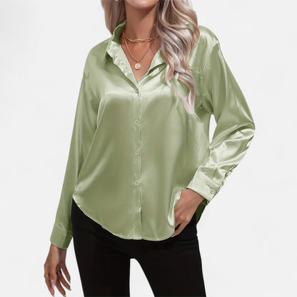 Dorevelle – Camisa satén para mujer con cuello clásico