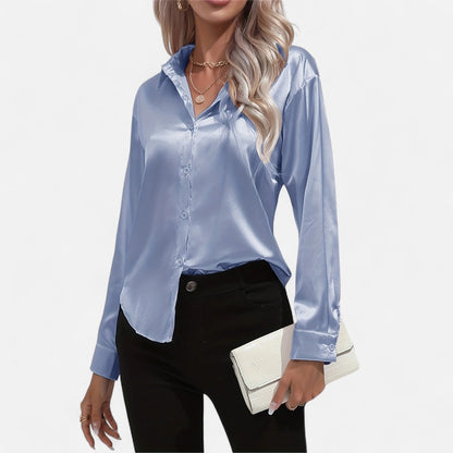 Dorevelle – Camisa satén para mujer con cuello clásico