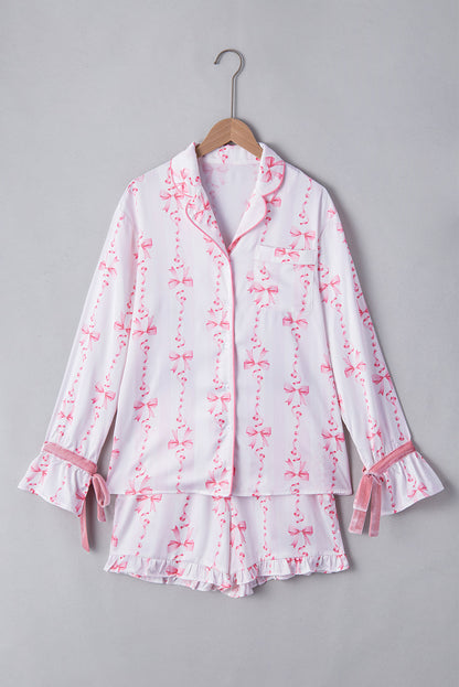 Pijama satinado elegante con lazos en las mangas – ÉLÉNA