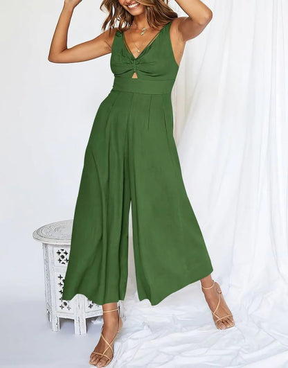 Mono elegante sin mangas con escote en V y pernera ancha – BRIGITTA