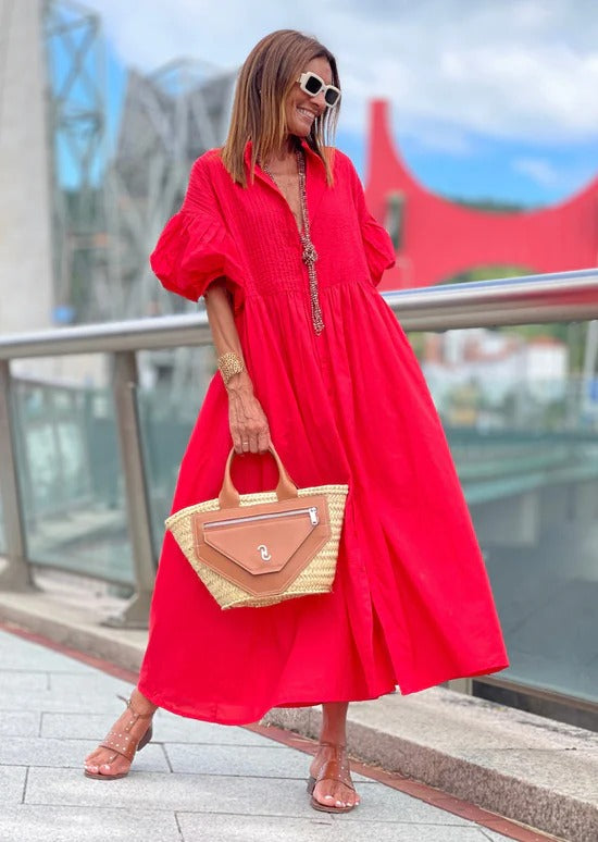 FELINE – Vestido rojo elegante para mujer con diseño llamativo