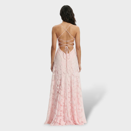 LUCÍA – Vestido largo de fiesta con estampado floral y espalda abierta
