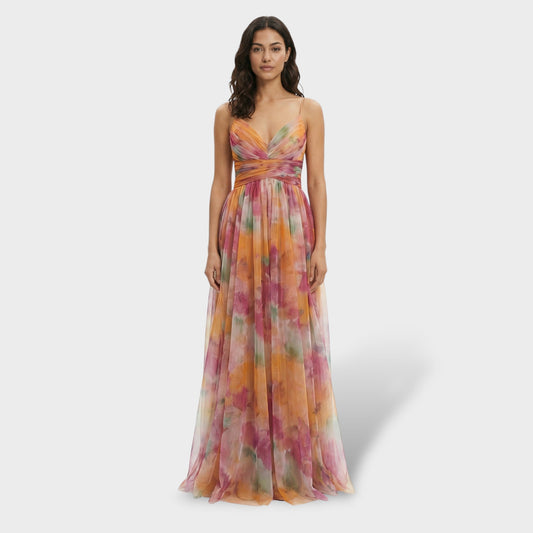 ISABEL – Vestido largo floral de fiesta con tirantes