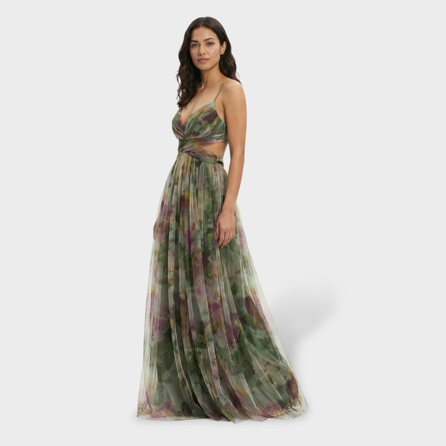 ISABEL – Vestido largo floral de fiesta con tirantes
