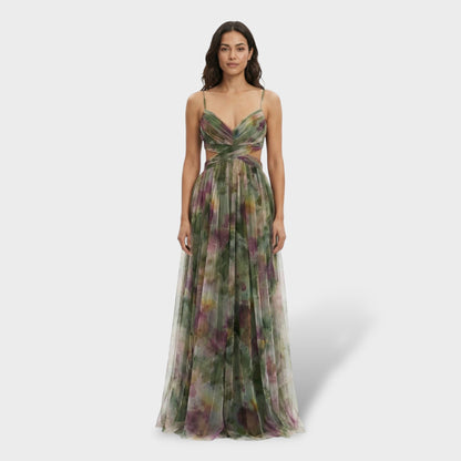 ISABEL – Vestido largo floral de fiesta con tirantes