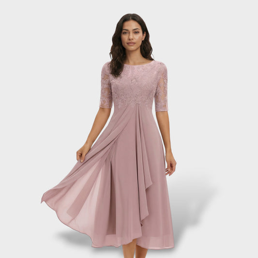 MARINA – Vestido de fiesta midi de encaje y gasa